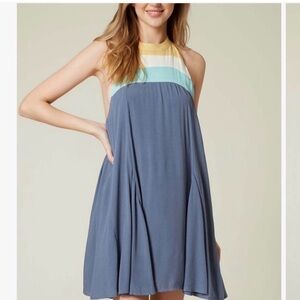 O’Neill Tristen swing Blue Halter Stripe dress swimsuit cover XS